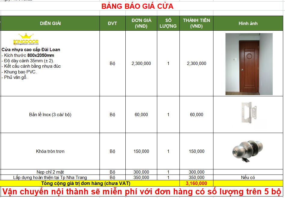 Báo giá cửa nhựa Đài Loan đúc