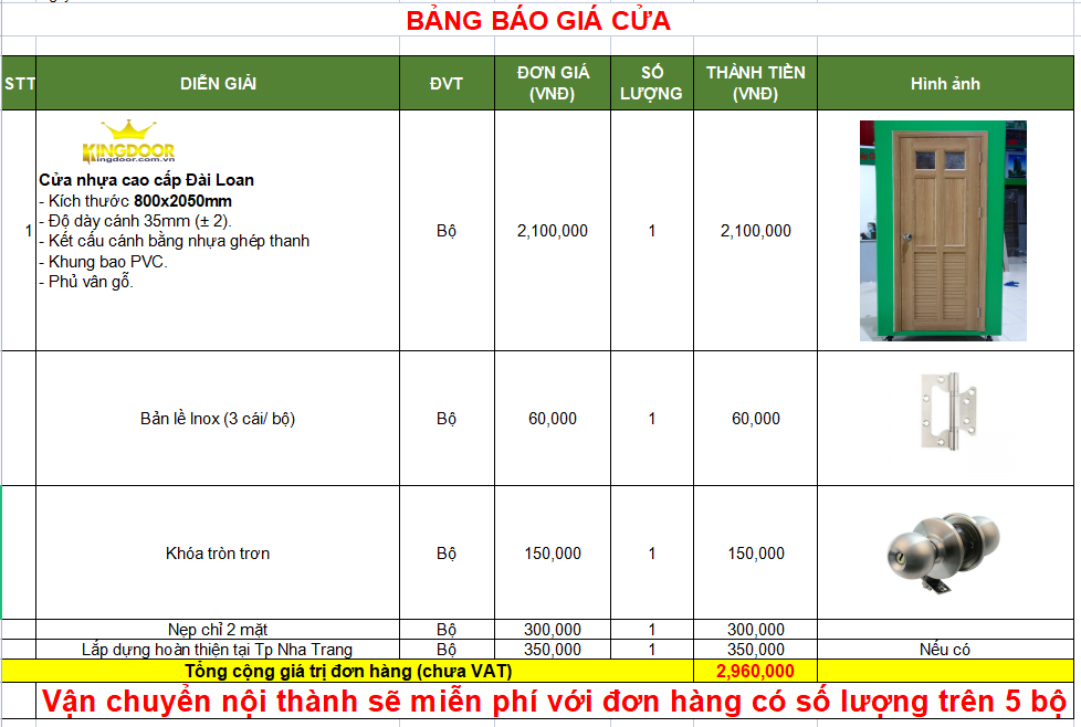 Báo giá cửa nhựa Đài Loan ghép thanh