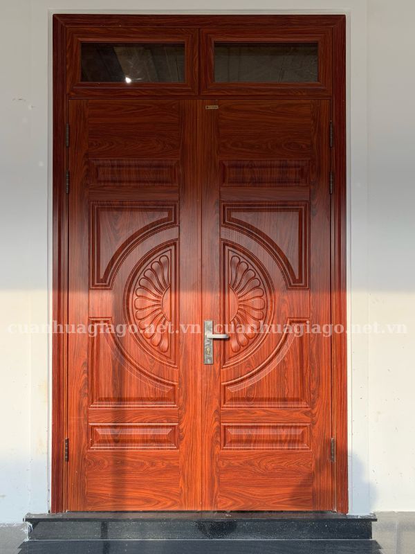 Mẫu cửa thép vân gỗ 2 cánh đều Vạn Giã