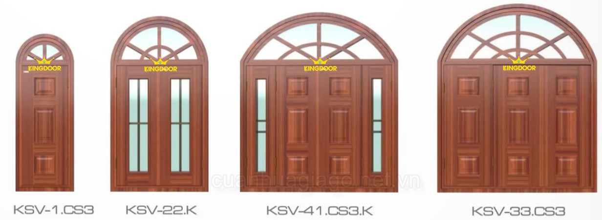 Các mẫu cửa sổ vòm thép vân gỗ Kingdoor