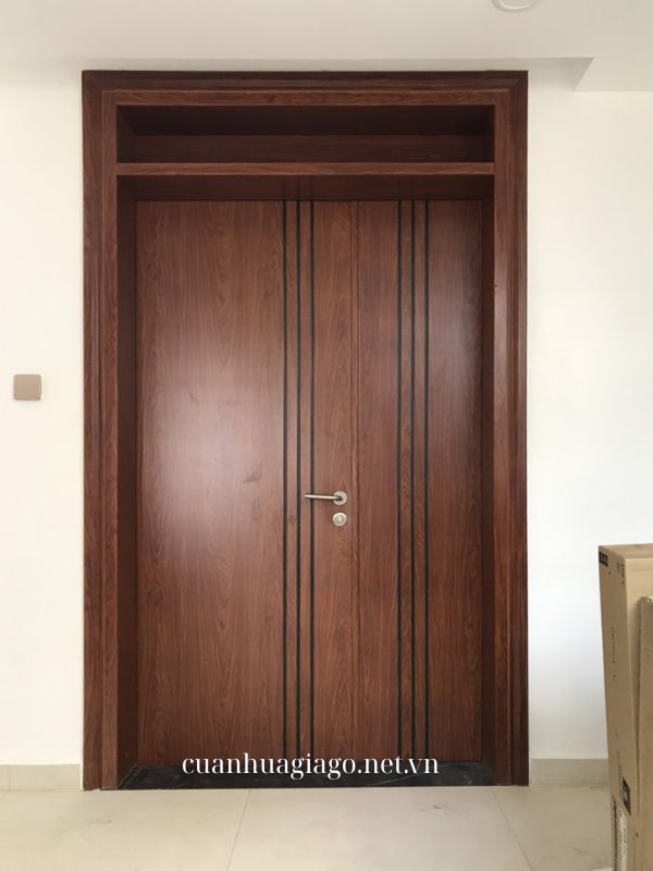 Cửa thép vân gỗ 2 cánh lệch