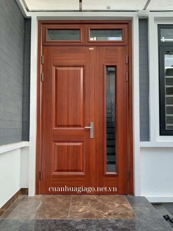 Cửa thép vân gỗ 2 cánh lệch Khánh Vĩnh