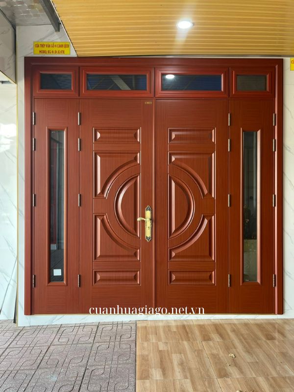 Cửa thép vân gỗ 4 cánh lệch Phan Thiết
