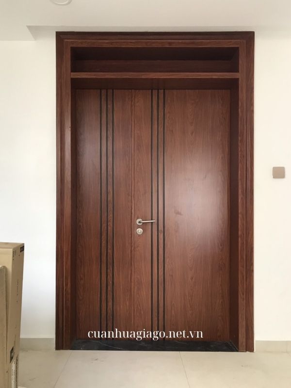 Cửa thép vân gỗ 2 cánh lệch quận 2